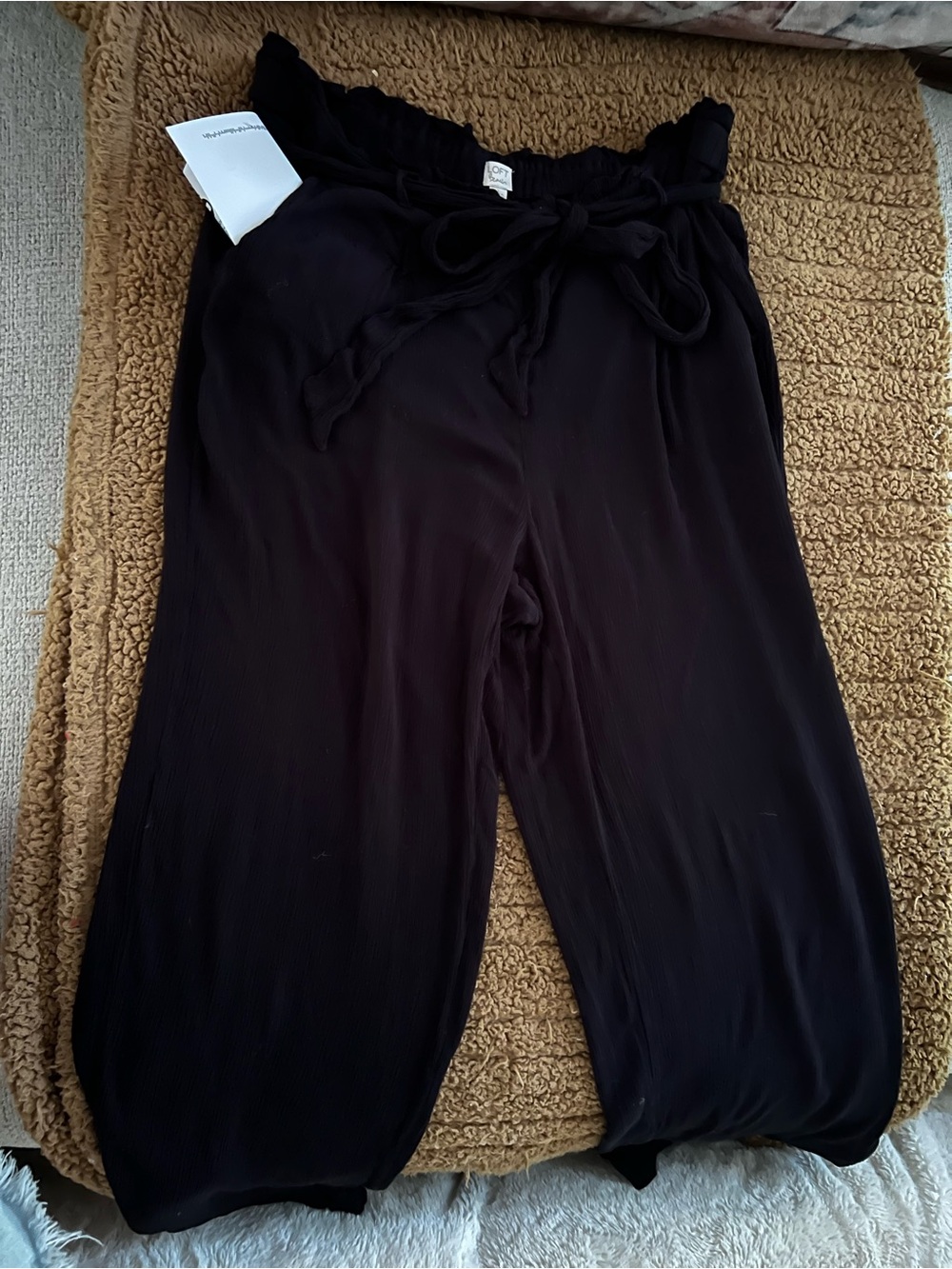 LOFT Beach Black Paperbag Waist Wide-Leg Pants